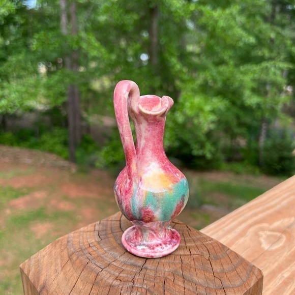 Drip Glaze Arts Crafts Clay Pottery Mini Pitcher Bud Vase 4in Handmade Artisan - Picture 3 of 9
